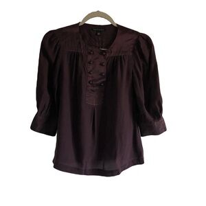 Banana Republic Dark burgundy brown Peasant pure silk double button up blouse